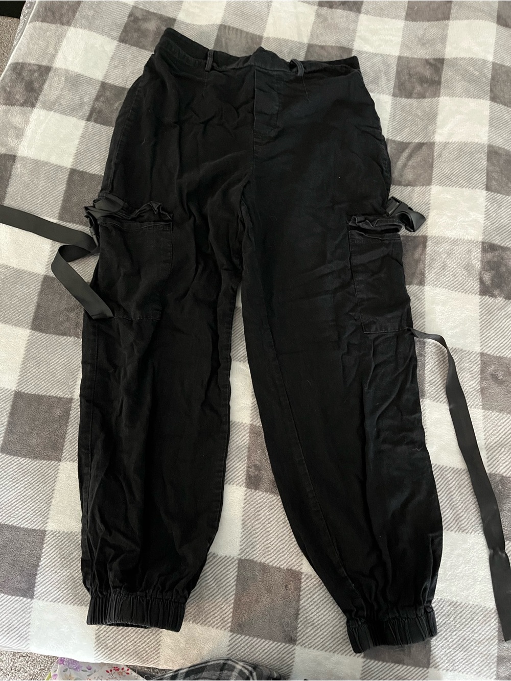 Black Cargo Jogger Trousers - Women's